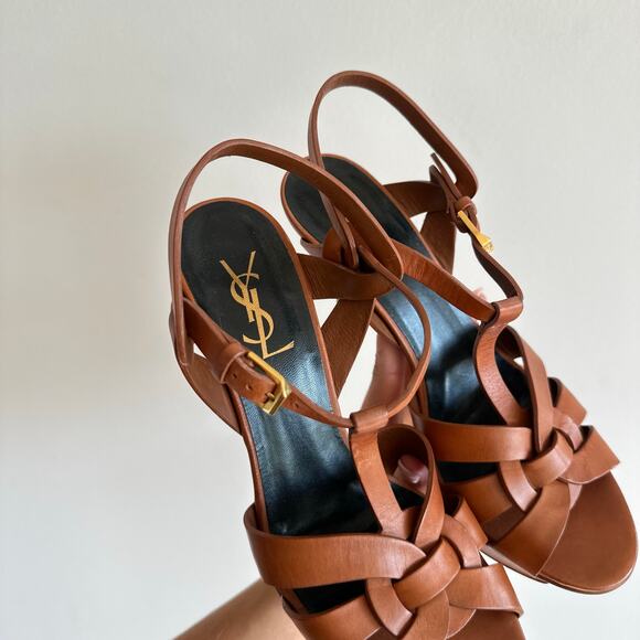 YSL Tribute Platform 105 Sandals in Smooth Leather Brown 38.5 - Picture 4 of 7